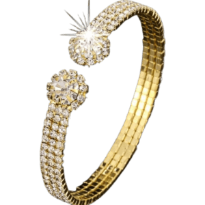 Bracelet luxueux, avec ouvertures, zircone, plaqué or 18 carats.