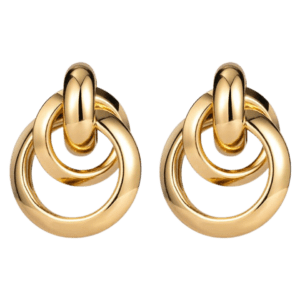 Boucles d'oreilles pendantes, avec motif enveloppé de cercles, couleur dorée (3.3cm X 2.5cm).