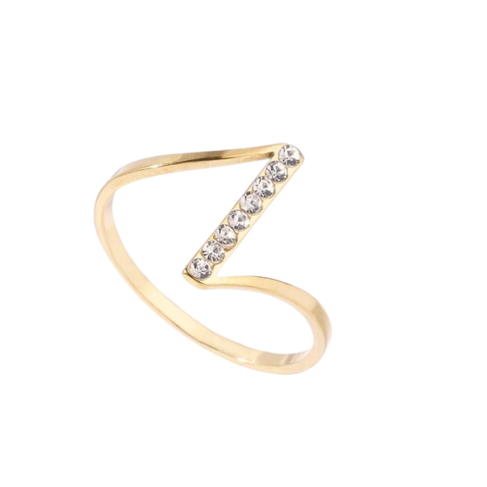 Bague en acier, plaqué or, avec zircone, créateur en forme de Z.